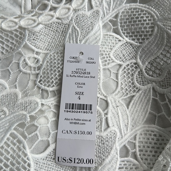 NWT WHBM RUFFLE AND LACE SLEEVELESS TOP - Size 4 - Picture 9 of 9